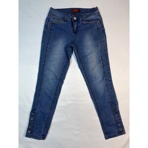 One 5‎ One Womens Skinny Jeans Blue Medium Wash Button Cuff Rhinestone Size 4